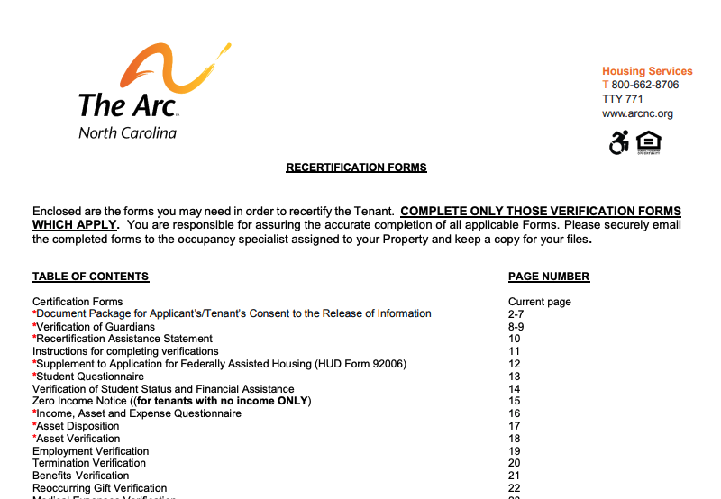 Recertification Forms - The Arc of NC